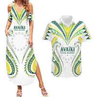 Custom Rugby Cook Islands Avaiki Couples Matching Summer Maxi Dress and Hawaiian Shirt White Kuki Airani Tribal Maori Inspired LT9 White - Polynesian Pride