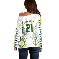 Custom Rugby Cook Islands Avaiki Off Shoulder Sweater White Kuki Airani Tribal Maori Inspired LT9 - Polynesian Pride