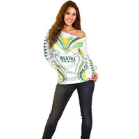 Custom Rugby Cook Islands Avaiki Off Shoulder Sweater White Kuki Airani Tribal Maori Inspired LT9 - Polynesian Pride