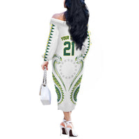 Custom Rugby Cook Islands Avaiki Off The Shoulder Long Sleeve Dress White Kuki Airani Tribal Maori Inspired LT9 - Polynesian Pride