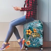 Sea Turtle In The Ocean Luggage Cover with Polynesian Pattern Arty Style