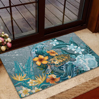 Sea Turtle In The Ocean Rubber Doormat with Polynesian Pattern Arty Style