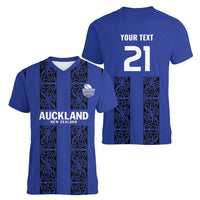 Custom Oceania Football NZ Auckland Women V-Neck T-Shirt Maori Tribal Pattern