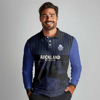Custom Oceania Football NZ Auckland Long Sleeve Polo Shirt Minimal City Map Style