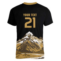 Custom Oceania Football NZ South Island Women V-Neck T-Shirt Minimal Mount Cook Silhouette LT9 - Polynesian Pride