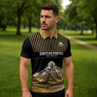Custom Oceania Football NZ South Island Zipper Polo Shirt Minimal Mount Cook Silhouette