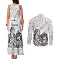 Aroha Maori Language Couples Matching Tank Maxi Dress and Long Sleeve Button Shirt Te Reo Maori Inspired Art