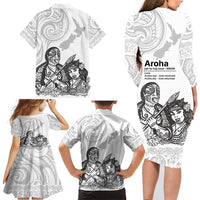 Aroha Maori Language Family Matching Long Sleeve Bodycon Dress and Hawaiian Shirt Te Reo Maori Inspired Art