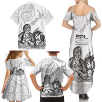 Aroha Maori Language Family Matching Summer Maxi Dress and Hawaiian Shirt Te Reo Maori Inspired Art