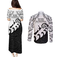 Kia Haka Maori language Couples Matching Puletasi and Long Sleeve Button Shirt Te Reo Maori Inspired Art