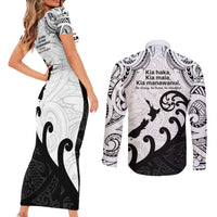 Kia Haka Maori language Couples Matching Short Sleeve Bodycon Dress and Long Sleeve Button Shirt Te Reo Maori Inspired Art