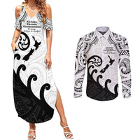 Kia Haka Maori language Couples Matching Summer Maxi Dress and Long Sleeve Button Shirt Te Reo Maori Inspired Art