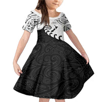 Kia Haka Maori language Family Matching Mermaid Dress and Hawaiian Shirt Te Reo Maori Inspired Art LT9 Daughter's Dress white - Polynesian Pride