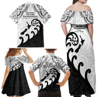 Kia Haka Maori language Family Matching Off Shoulder Maxi Dress and Hawaiian Shirt Te Reo Maori Inspired Art
