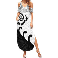 Kia Haka Maori language Family Matching Summer Maxi Dress and Hawaiian Shirt Te Reo Maori Inspired Art LT9 Mom's Dress white - Polynesian Pride