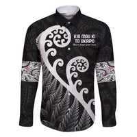 Kia Mau Ki To Ukaipo Family Matching Short Sleeve Bodycon Dress and Hawaiian Shirt Te Reo Maori Koru Fern Art LT9 Dad's Shirt - Long Sleeve Black - Polynesian Pride