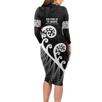 Kia Mau Ki To Ukaipo Long Sleeve Bodycon Dress Te Reo Maori Koru Fern Art LT9 - Polynesian Pride
