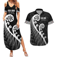 Kia Ora Maori Language Couples Matching Summer Maxi Dress and Hawaiian Shirt Te Reo Maori Koru Fern Art