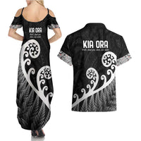 Kia Ora Maori Language Couples Matching Summer Maxi Dress and Hawaiian Shirt Te Reo Maori Koru Fern Art