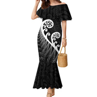 Kia Ora Maori Language Family Matching Mermaid Dress and Hawaiian Shirt Te Reo Maori Koru Fern Art LT9 Mom's Dress Black - Polynesian Pride