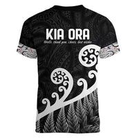 Kia Ora Maori Language Women V-Neck T-Shirt Te Reo Maori Koru Fern Art