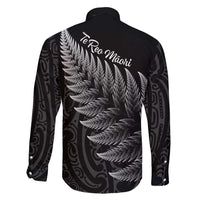 New Zealand Te Reo Mori Family Matching Long Sleeve Bodycon Dress and Hawaiian Shirt Simple Black Fern LT9 - Polynesian Pride