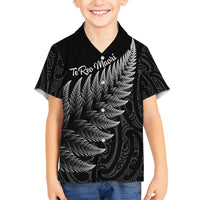New Zealand Te Reo Mori Family Matching Long Sleeve Bodycon Dress and Hawaiian Shirt Simple Black Fern LT9 Son's Shirt Black - Polynesian Pride