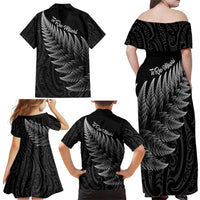 New Zealand Te Reo Māori Family Matching Off Shoulder Maxi Dress and Hawaiian Shirt Simple Black Fern