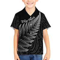 New Zealand Te Reo Mori Family Matching Short Sleeve Bodycon Dress and Hawaiian Shirt Simple Black Fern LT9 Son's Shirt Black - Polynesian Pride
