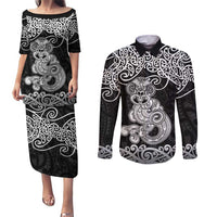 Te Reo Maori Tiki Inspired Art Couples Matching Puletasi and Long Sleeve Button Shirt