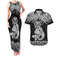 Te Reo Maori Tiki Inspired Art Couples Matching Tank Maxi Dress and Hawaiian Shirt