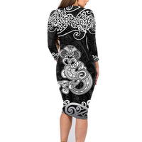Te Reo Maori Tiki Inspired Art Family Matching Long Sleeve Bodycon Dress and Hawaiian Shirt LT9 - Polynesian Pride