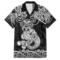 Te Reo Maori Tiki Inspired Art Family Matching Off Shoulder Maxi Dress and Hawaiian Shirt LT9 Dad's Shirt - Short Sleeve Black - Polynesian Pride
