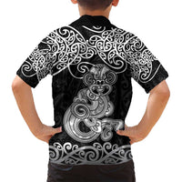 Te Reo Maori Tiki Inspired Art Family Matching Off Shoulder Short Dress and Hawaiian Shirt