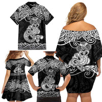 Te Reo Maori Tiki Inspired Art Family Matching Off Shoulder Short Dress and Hawaiian Shirt