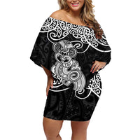 Te Reo Maori Tiki Inspired Art Family Matching Off Shoulder Short Dress and Hawaiian Shirt