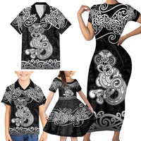 Te Reo Maori Tiki Inspired Art Family Matching Short Sleeve Bodycon Dress and Hawaiian Shirt LT9 - Polynesian Pride