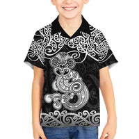 Te Reo Maori Tiki Inspired Art Family Matching Summer Maxi Dress and Hawaiian Shirt LT9 Son's Shirt Black - Polynesian Pride