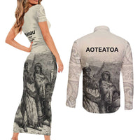 Whanau Maori Language Couples Matching Short Sleeve Bodycon Dress and Long Sleeve Button Shirt Te Reo Maori Inspired Art