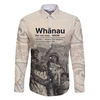 Whanau Maori Language Family Matching Long Sleeve Bodycon Dress and Hawaiian Shirt Te Reo Maori Inspired Art LT9 Dad's Shirt - Long Sleeve Nude - Polynesian Pride