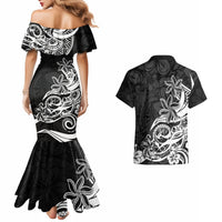 Polynesian Sunset Plumeria Couples Matching Mermaid Dress and Hawaiian Shirt Pacific Island Tribal Black Style LT9 - Polynesian Pride