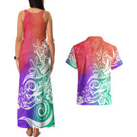 Polynesian Sunset Plumeria Couples Matching Tank Maxi Dress and Hawaiian Shirt Pacific Island Tribal Blossom Style LT9 - Polynesian Pride