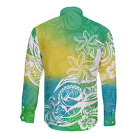 Polynesian Sunset Plumeria Long Sleeve Button Shirt Pacific Island Tribal Green Style LT9 - Polynesian Pride
