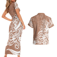 Polynesian Sunset Plumeria Couples Matching Short Sleeve Bodycon Dress and Hawaiian Shirt Pacific Island Tribal Nude Style LT9 - Polynesian Pride