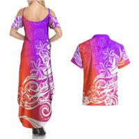Polynesian Sunset Plumeria Couples Matching Summer Maxi Dress and Hawaiian Shirt Pacific Island Tribal Purple Style LT9 - Polynesian Pride