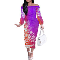 Polynesian Sunset Plumeria Off The Shoulder Long Sleeve Dress Pacific Island Tribal Purple Style LT9 Women Purple - Polynesian Pride