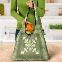 Hawaiian Quilt Block Design Grocery Bag Lime Hawaii Culture Motifs - Polynesian Pride