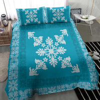 Hawaiian Quilt Block Design Bedding Set Teal Hawaii Culture Motifs LT9 - Polynesian Pride