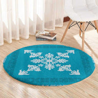 Hawaiian Quilt Block Design Round Carpet Teal Hawaii Culture Motifs - Polynesian Pride