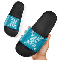 Hawaiian Quilt Block Design Slide Sandals Teal Hawaii Culture Motifs - Polynesian Pride